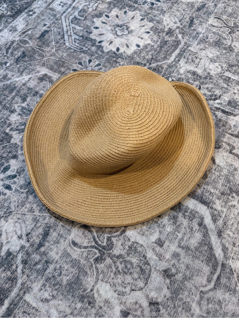 Nine West Tan Wide-Brim Straw Sun Hat with Knot Accent - Picture 2 of 4
